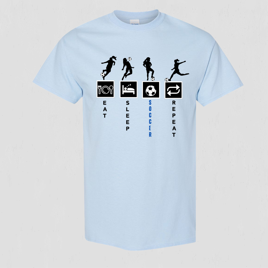 Soccer eat, sleep, repeat t-shirt for youth to teen players