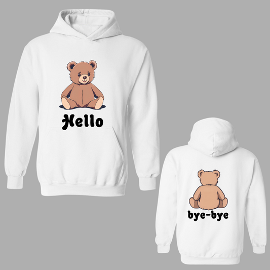 Hoodie with Bear saying Hello and bye bye