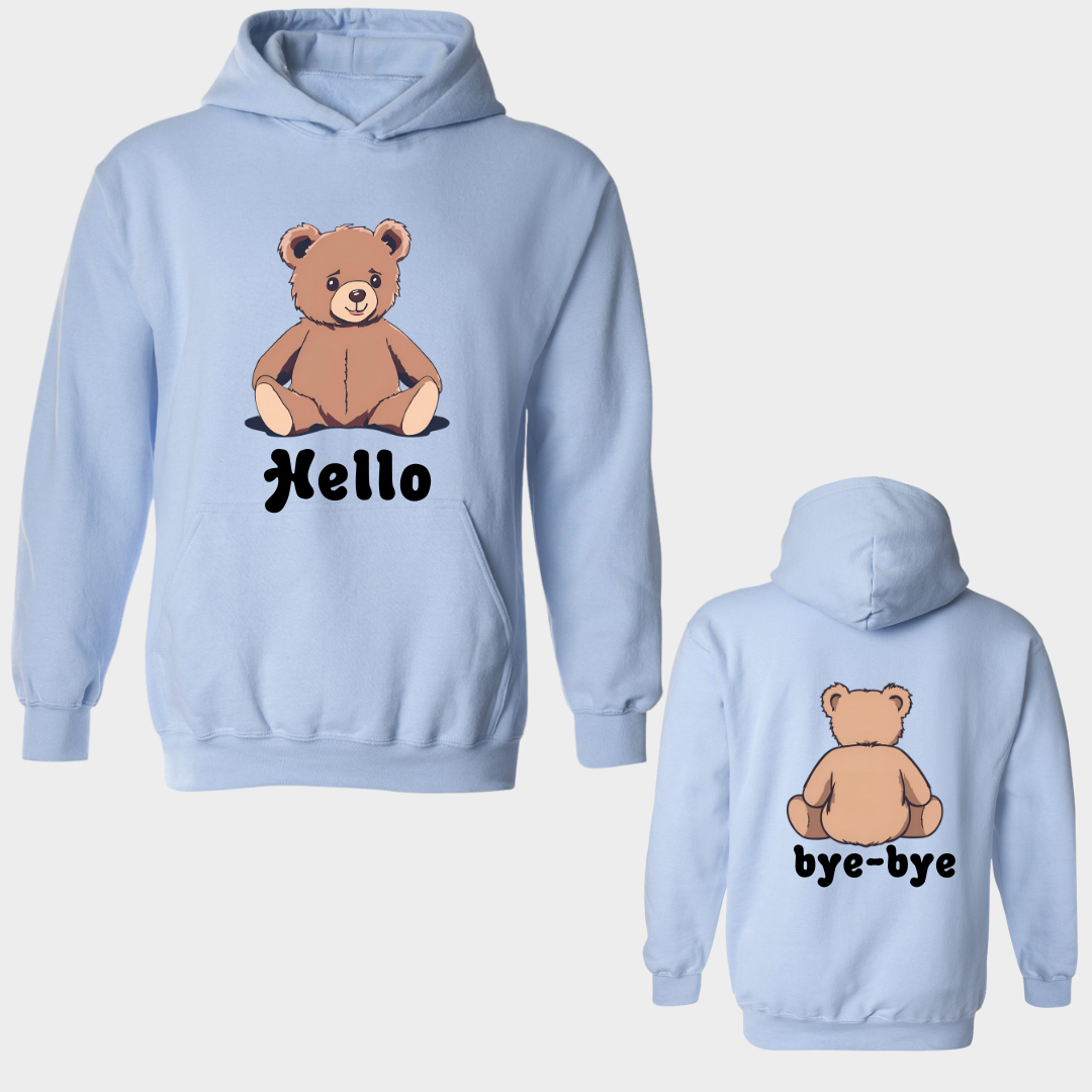Hoodie with Bear saying Hello and bye bye