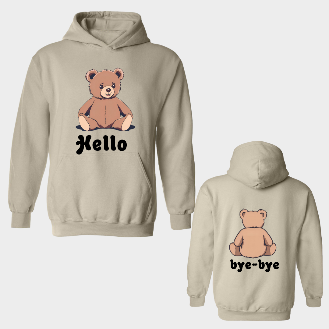 Hoodie with Bear saying Hello and bye bye