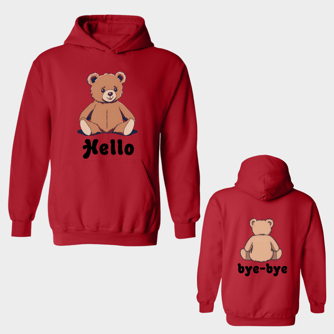 Hoodie with Bear saying Hello and bye bye