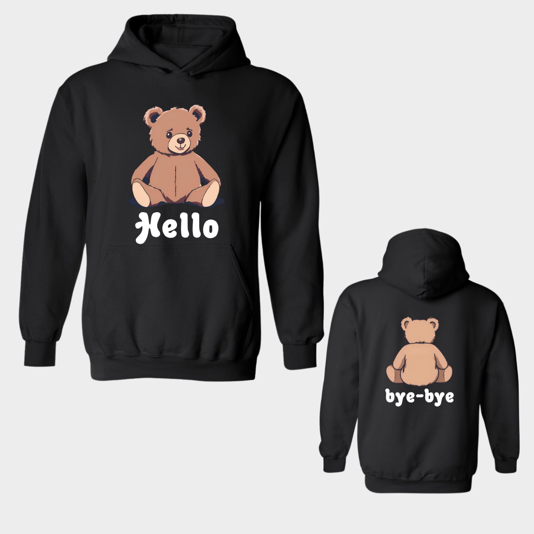 Hoodie with Bear saying Hello and bye bye