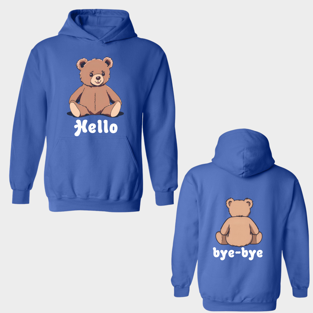 Hoodie with Bear saying Hello and bye bye