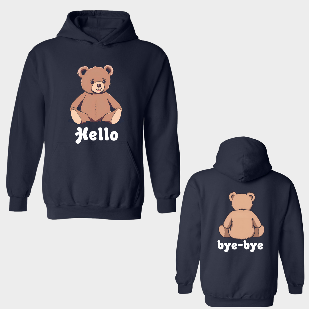 Hoodie with Bear saying Hello and bye bye