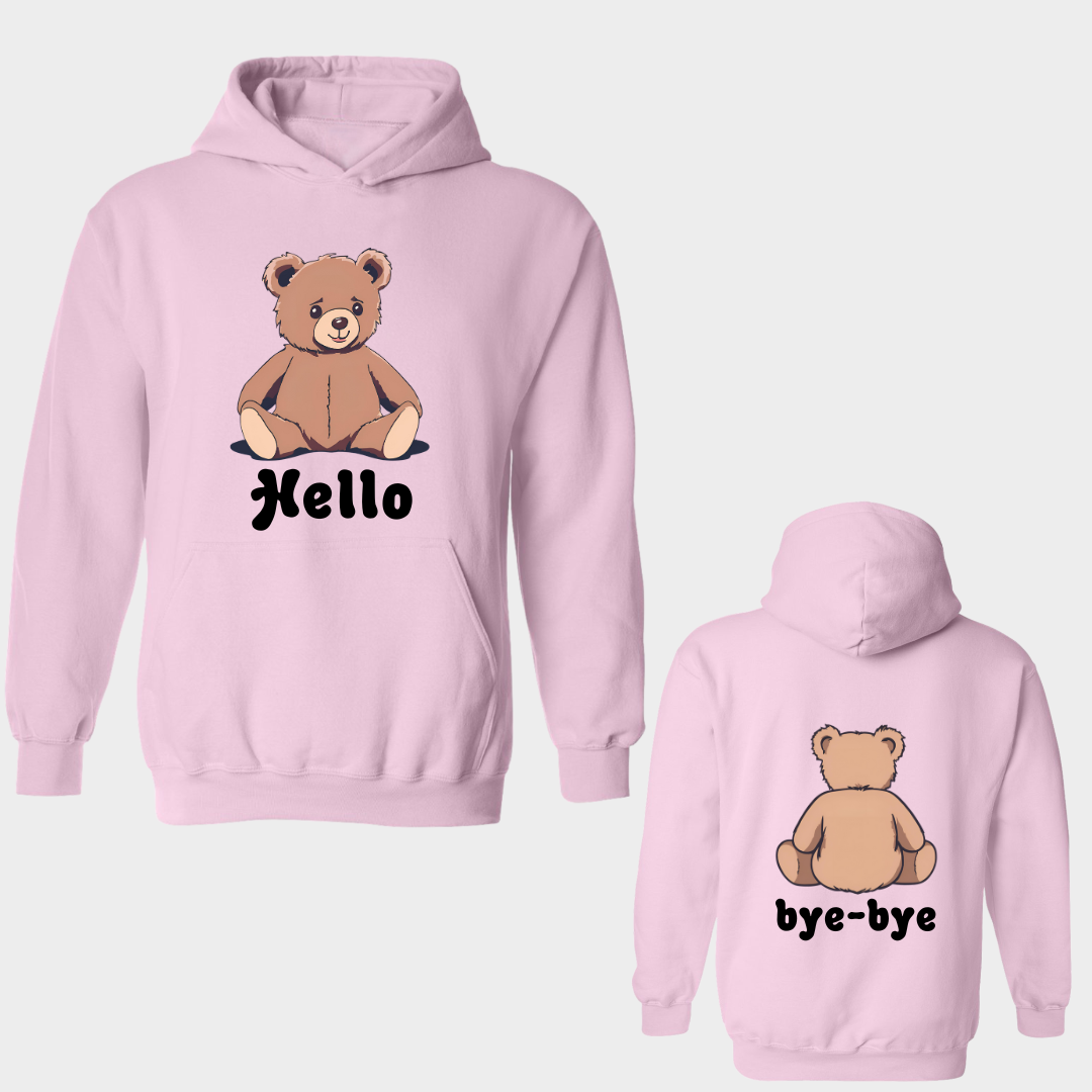 Hoodie with Bear saying Hello and bye bye