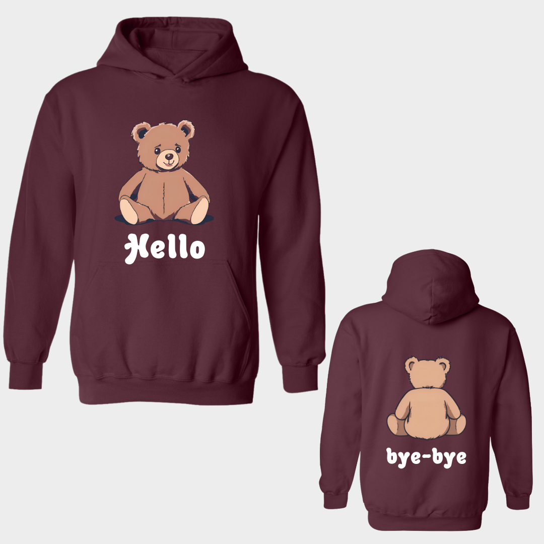 Hoodie with Bear saying Hello and bye bye