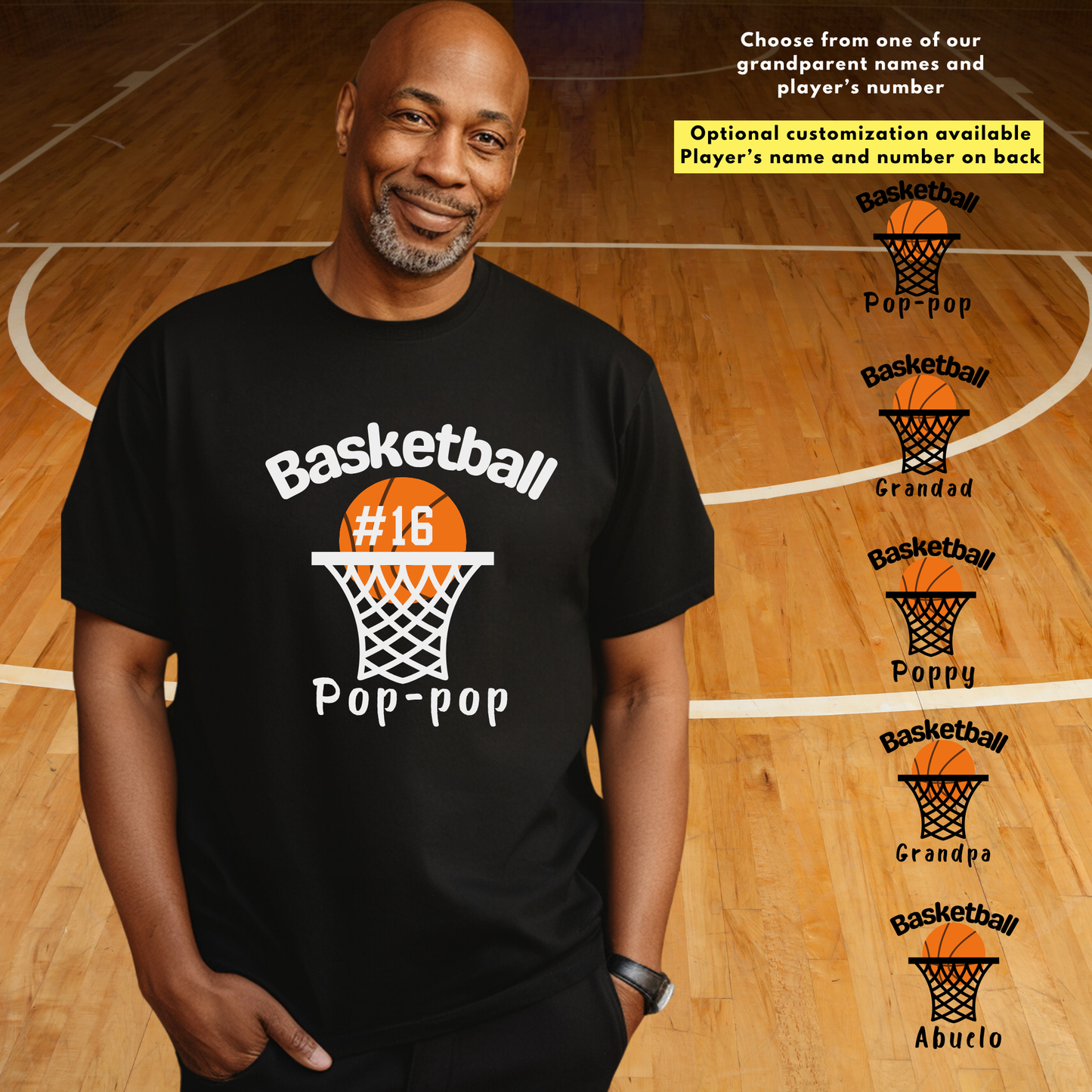 Grandpa, Granddad, Pop-pop, Poppy Basketball T-shirt