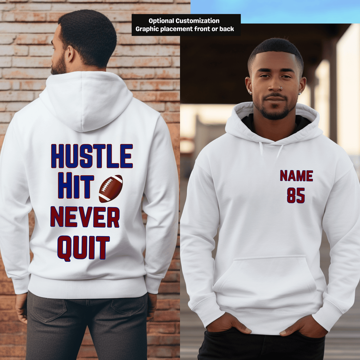 Custom Football Hoodie Hustle Hit Never Quit