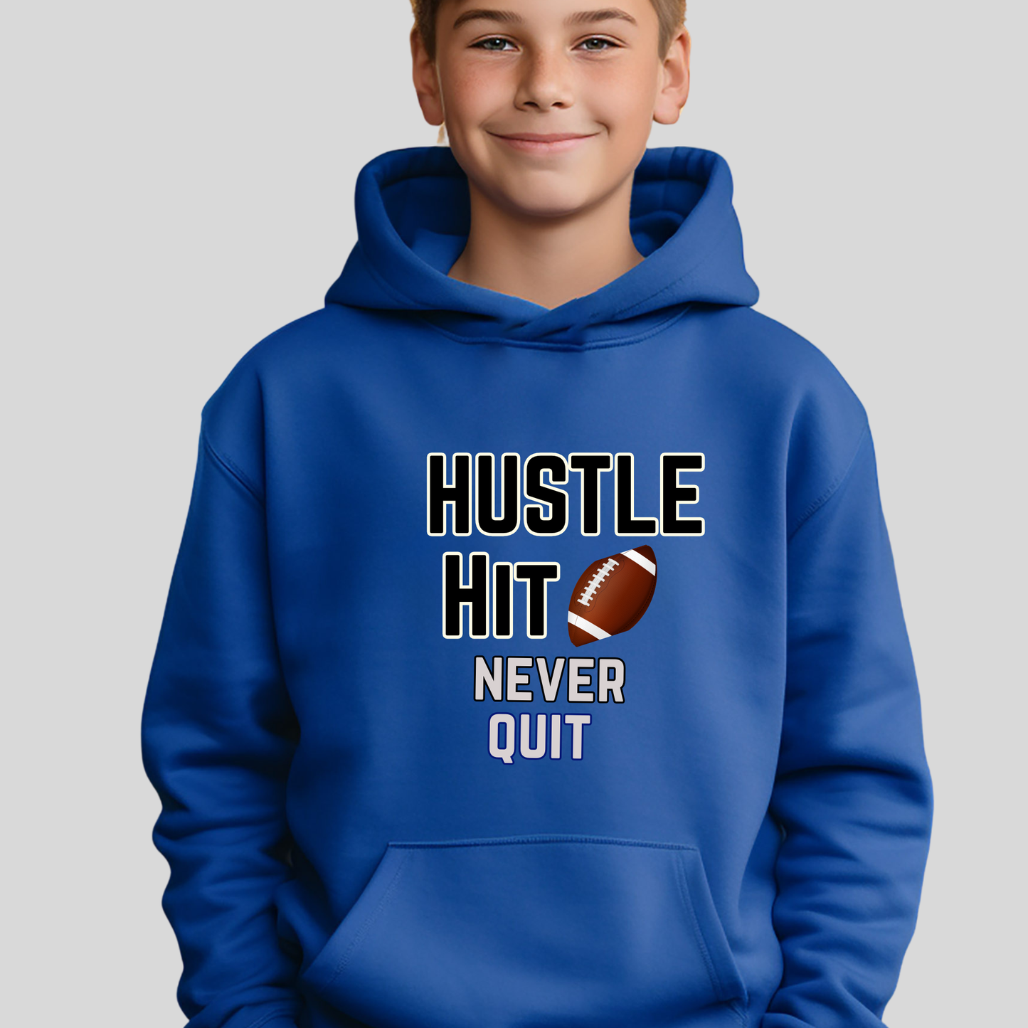 Hustle Hit never Quit Football Sweatshirt, Hoodie, Personalized, Custom,Youth