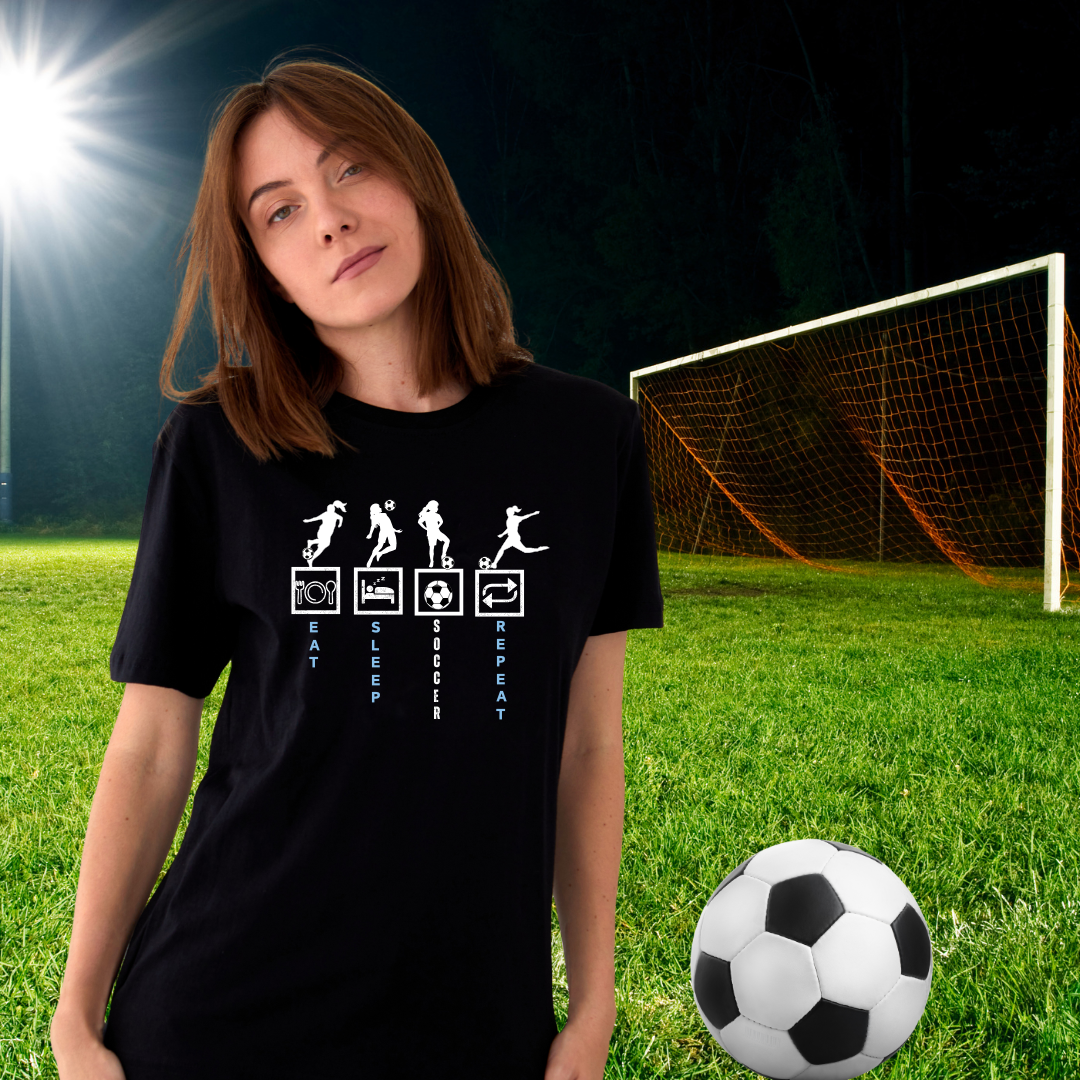Soccer eat, sleep, repeat t-shirt for youth to teen players
