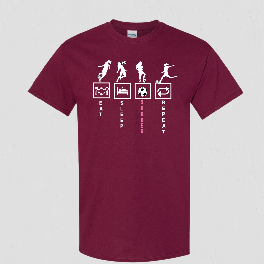 Soccer eat, sleep, repeat t-shirt for youth to teen players