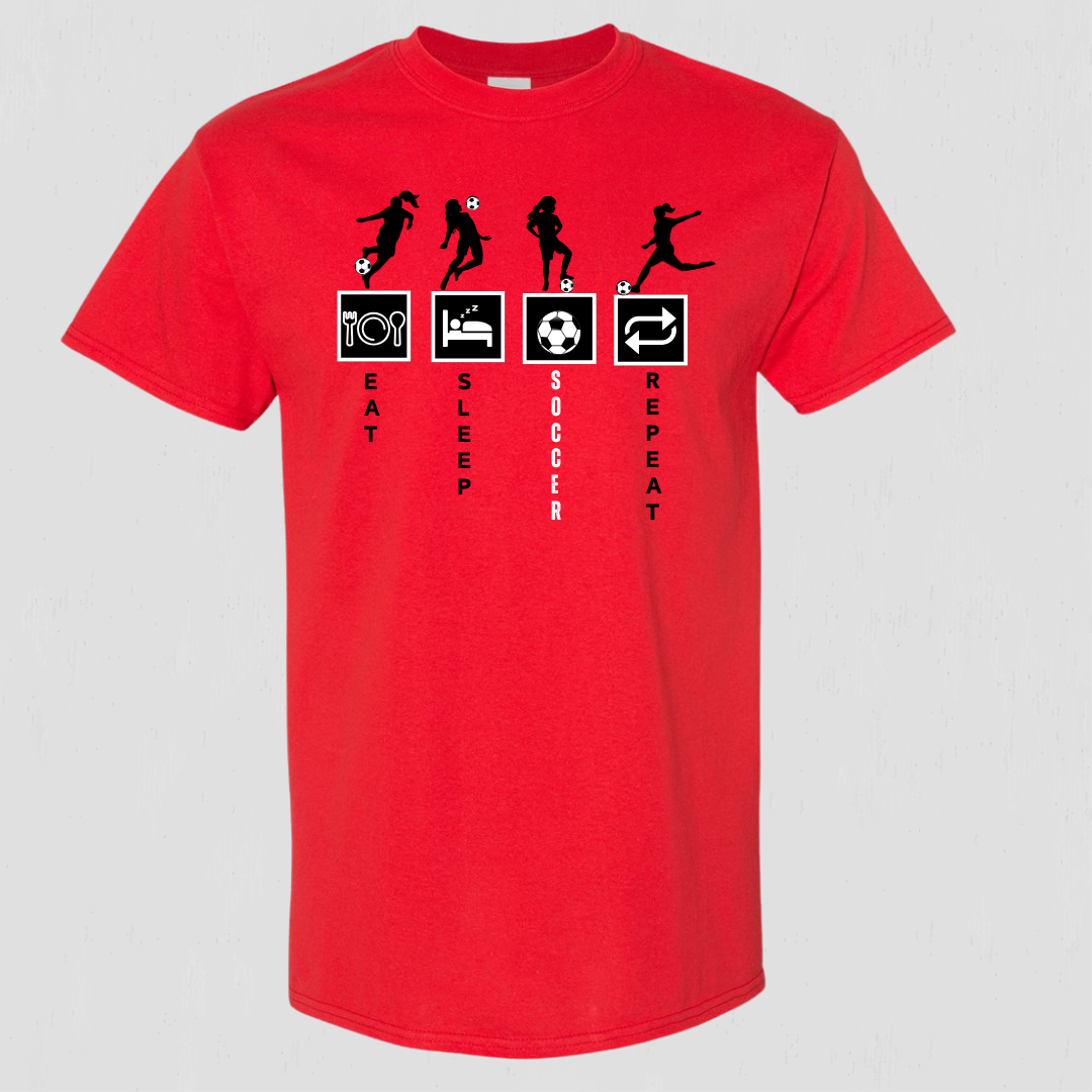 Soccer eat, sleep, repeat t-shirt for youth to teen players