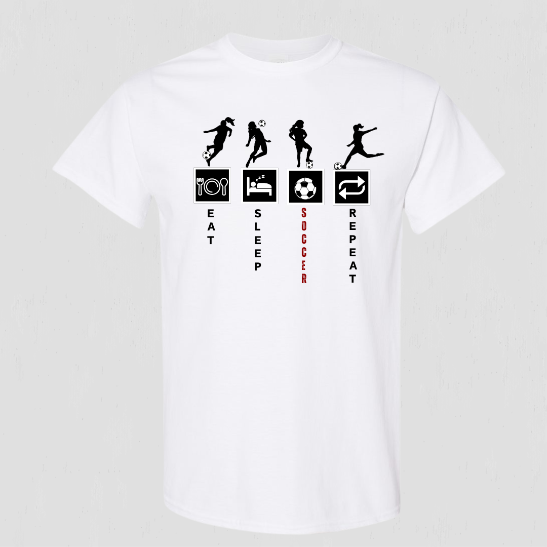 Soccer eat, sleep, repeat t-shirt for youth to teen players