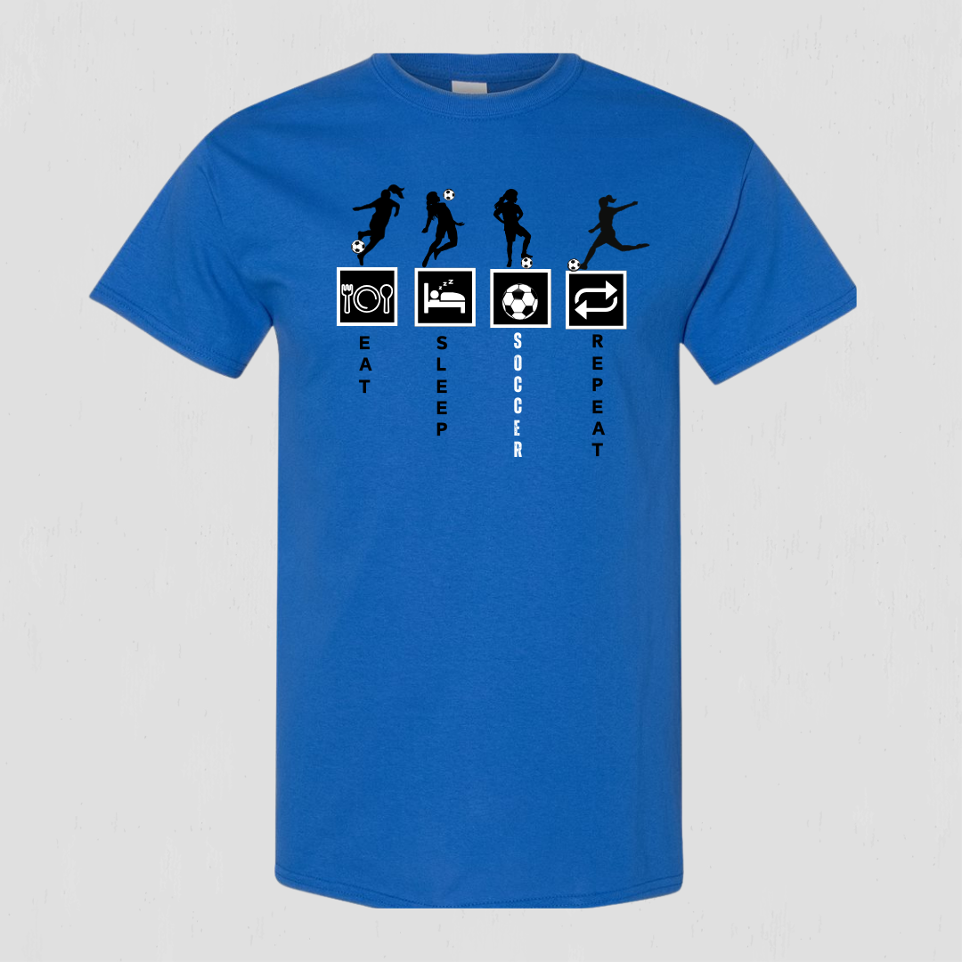 Soccer eat, sleep, repeat t-shirt for youth to teen players