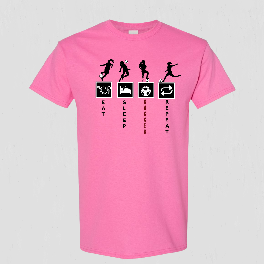 Soccer eat, sleep, repeat t-shirt for youth to teen players