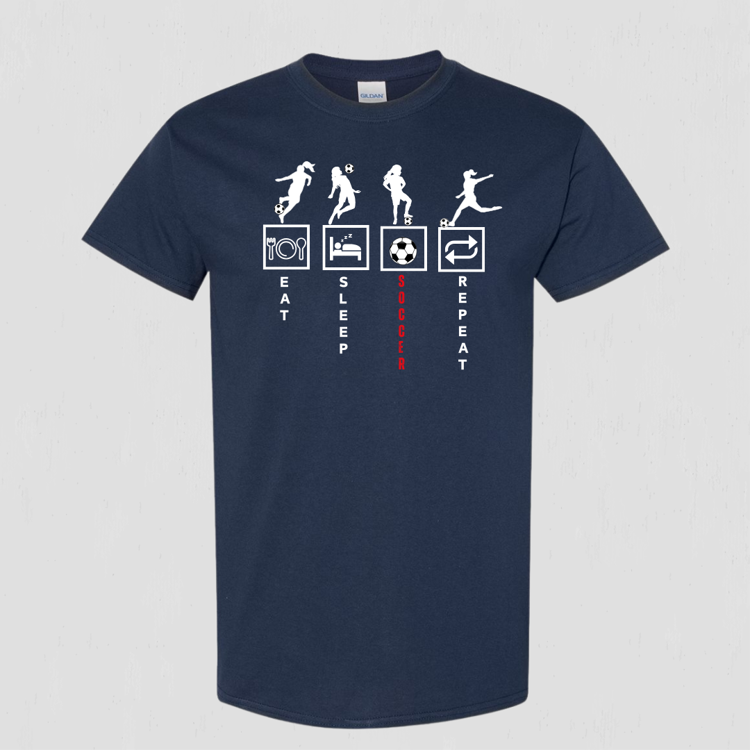 Soccer eat, sleep, repeat t-shirt for youth to teen players