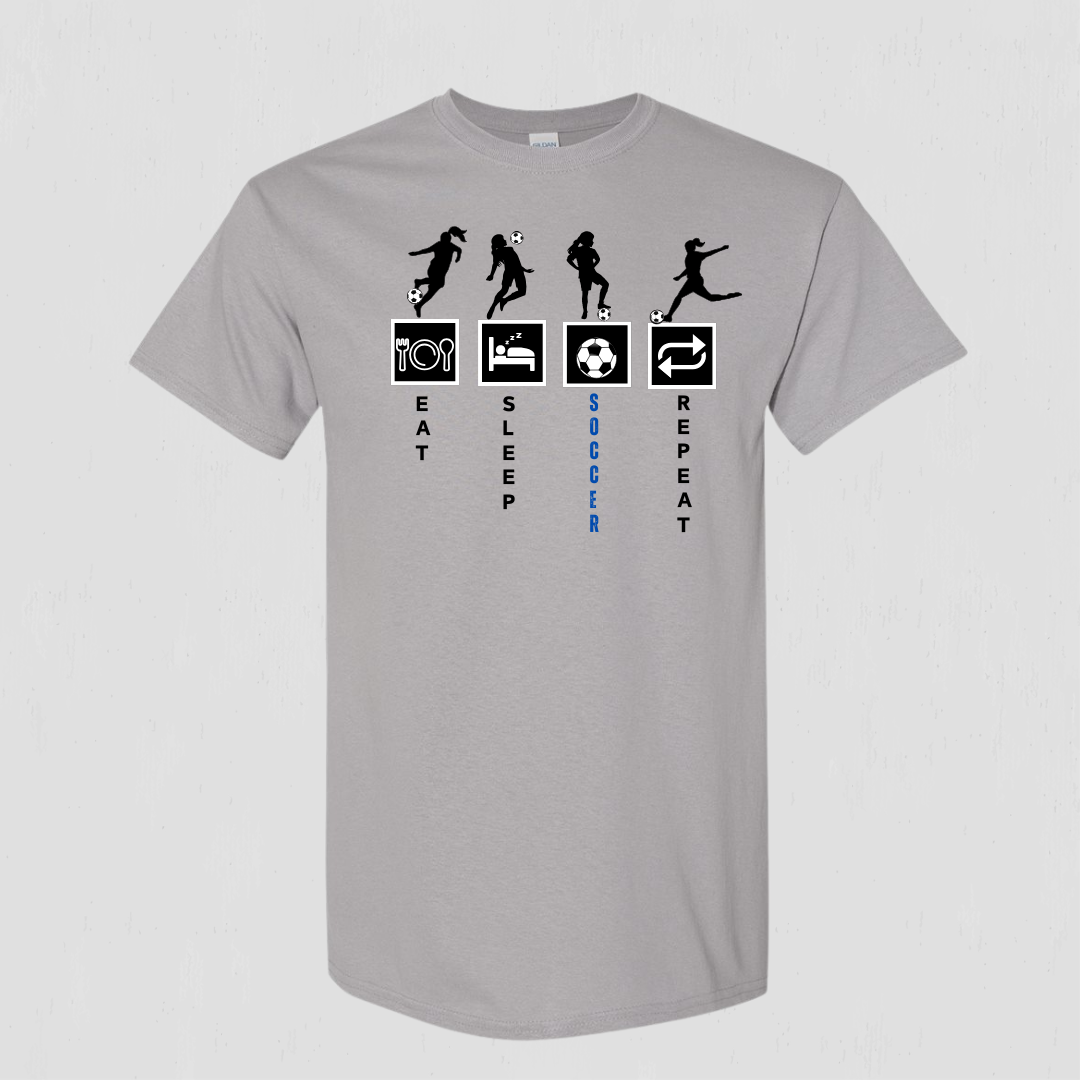 Soccer eat, sleep, repeat t-shirt for youth to teen players
