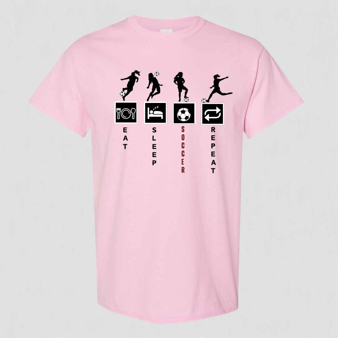 Soccer eat, sleep, repeat t-shirt for youth to teen players